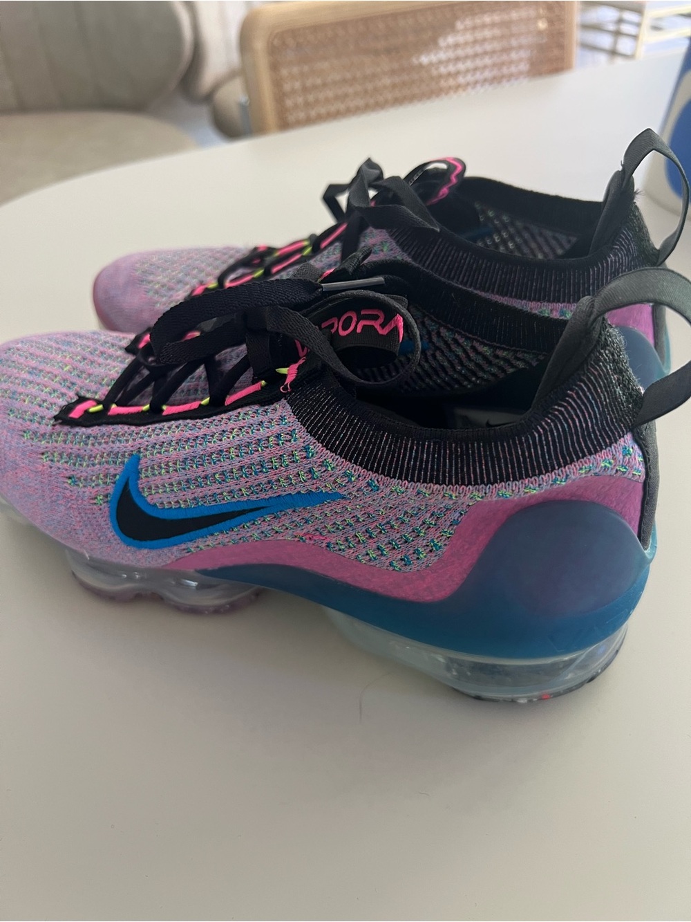 Nike Pink, Blue & Black Flyknit VaporMax Sneakers